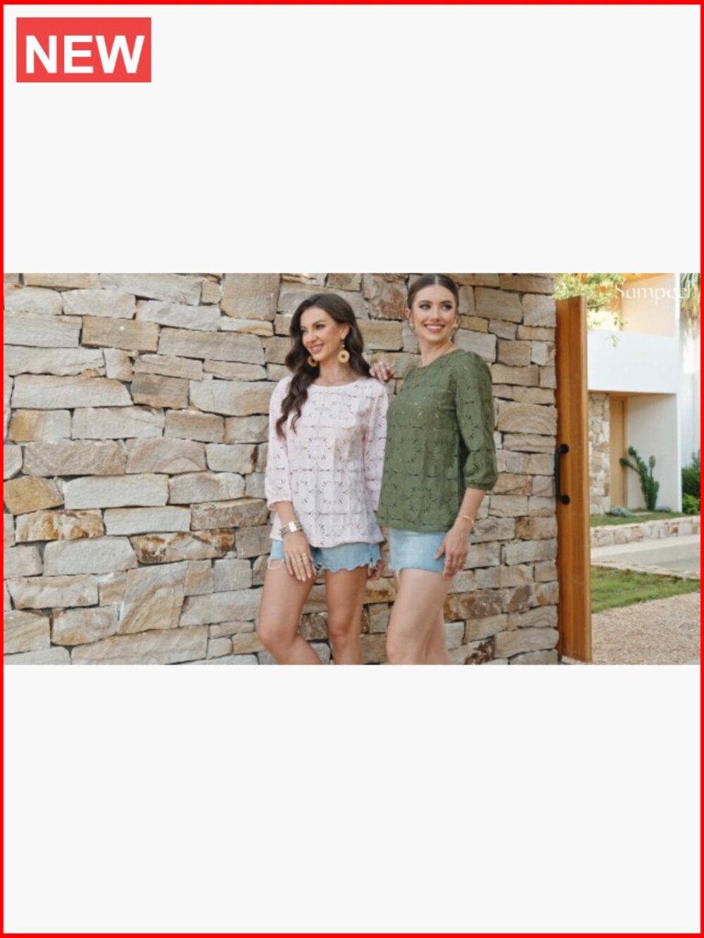 Eyelet Lace 3/4 Sleeve Blouse Dressy Casual Top Lightweight Nylon Blend - Picture 7 of 7